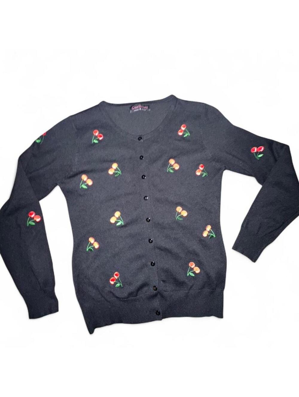 Black cherry embroidered cardigan Y2K soft girl kawaii aesthetic